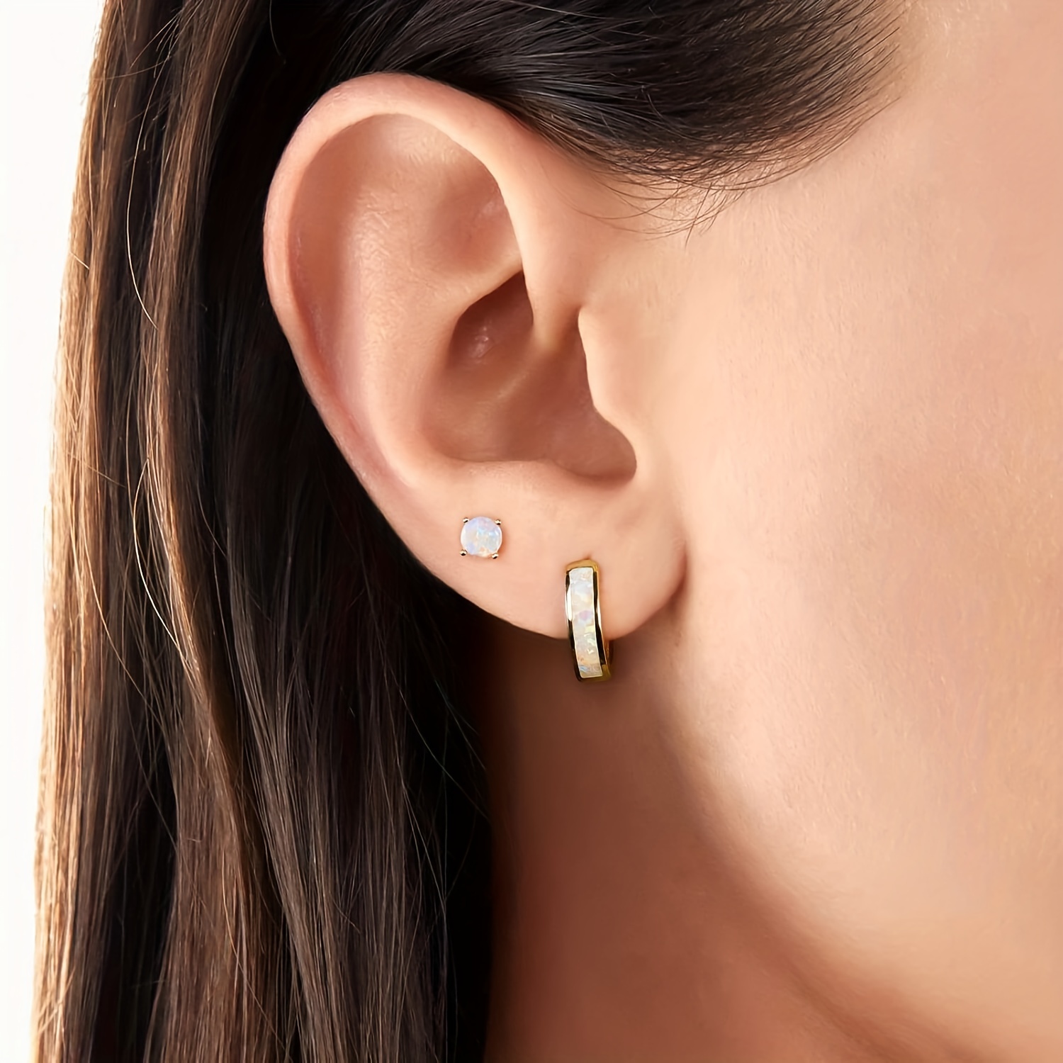 Opal Stud Huggie Hoop Earrings Set Hypoallergenic Small Hoops Earrings